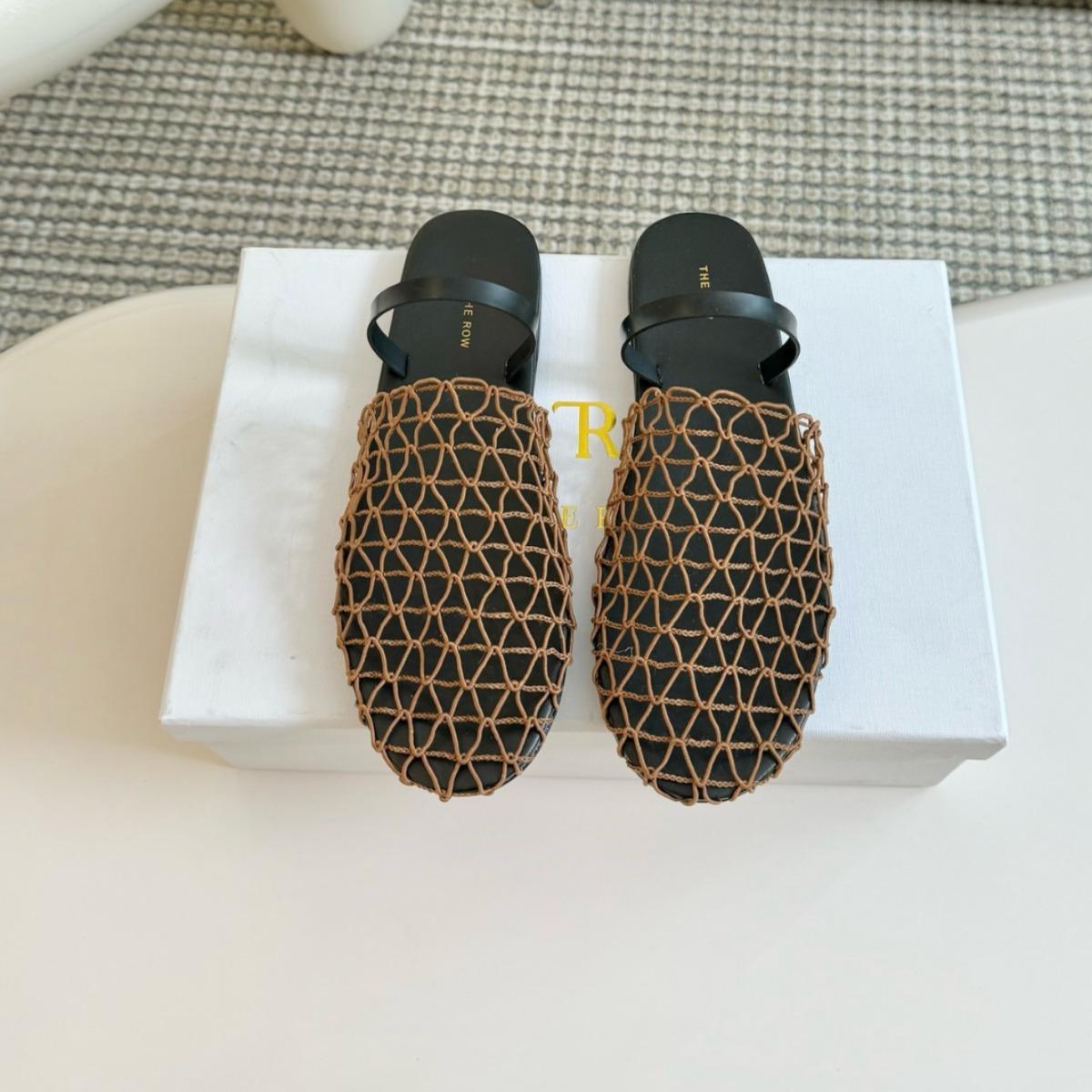 

Fashion round toe rope weaved flat sandals women back strap hollow out gladiator sandalias mujer designer knitted sandales femmes 39 кофейный