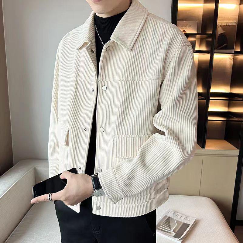 Men's Corduroy Jacket: European & American Style, Striped, Trendy Lapel for Autumn/Winter