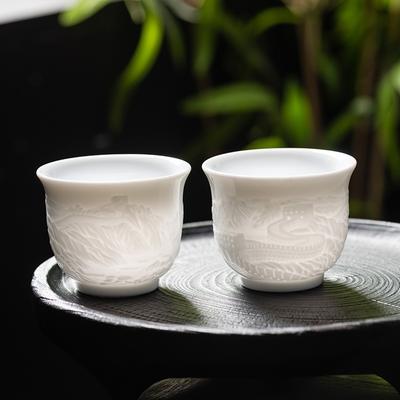Dehua Suet Jade White Porcelain Wanli Great Wall Kung Fu Teacup Home Tea Master Cup New Chinese Personal Tea Cup