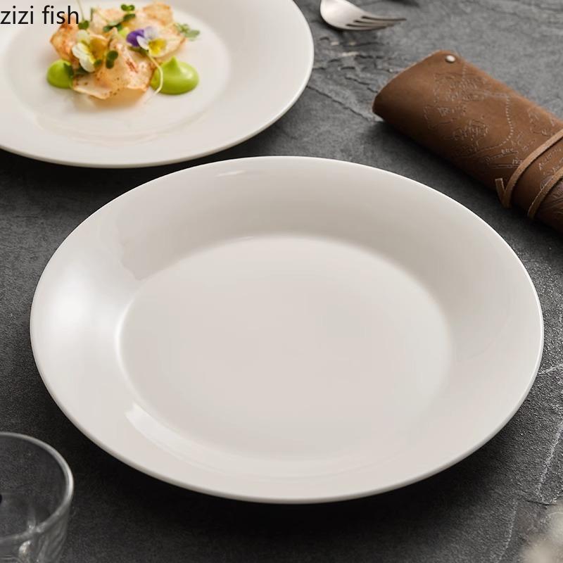 White Ceramic Shallow Plate Steak Plate Dessert Plate Salad Plates Breakfast Plates Molecular Cuisine Hotel Creative Tableware