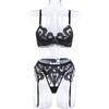 Lace Mesh Embroidery  Lingerie Gathering Straps Three Piece Set Shaping Body Underwear