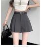 Women's Gray High-Waist Pleated Chiffon A-Line Shorts - Summer Slimming Wide-Leg Casual Skirt Pants