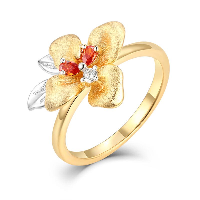 S925 sterling silver ring niche high-end three-dimensional flower series brushed medieval ring no. 6