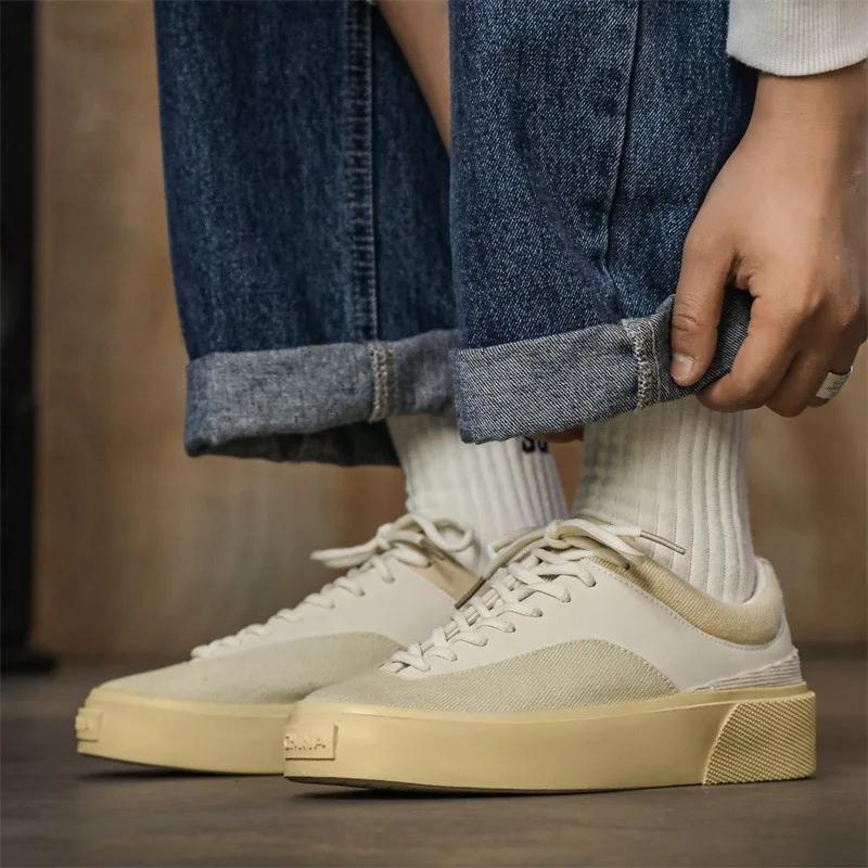 Men Shoes Sneakers 2025 Spring New Canvas Shoes Student Low Top Casual Sport Thick Sole Height Increasing Trend Skateboard Shoes