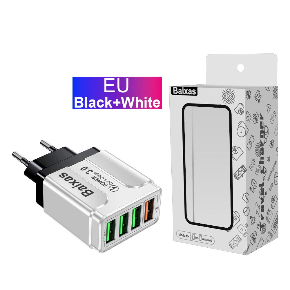 QC3.0 4-Port Fast USB Charger with EU/UK/AU Plug for Mobile Devices