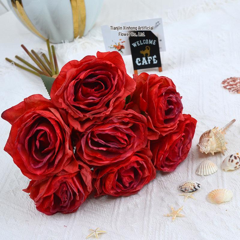 2024 Burned Edge Rose Bouquet: Faux Floral Arrangement for Living Room Decoration