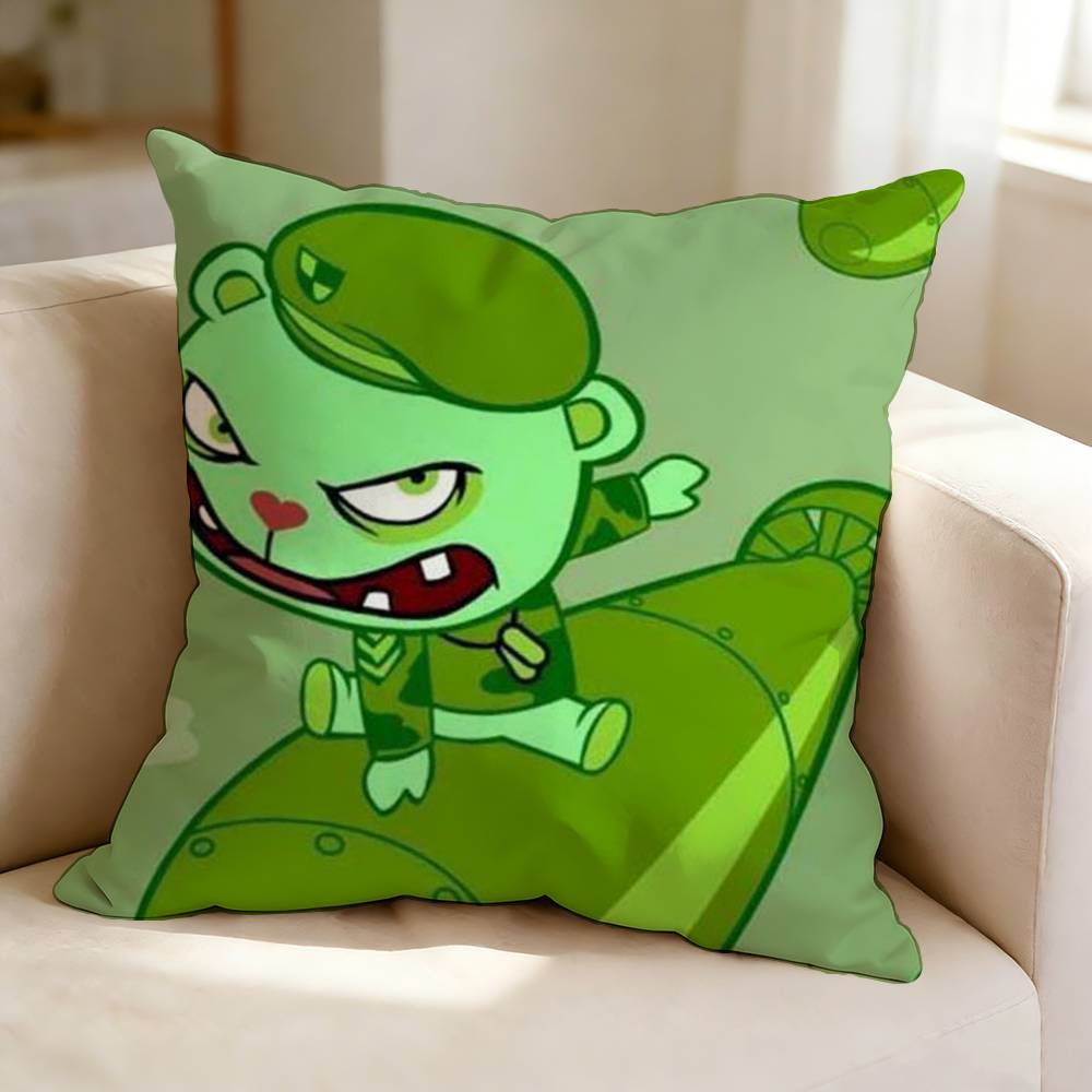 HHappy Tree Friends Cartoon FFlippy  Square DoubleSided printed Pillow Case Bedroom Bedside Pillow Sofa Cushion Cover