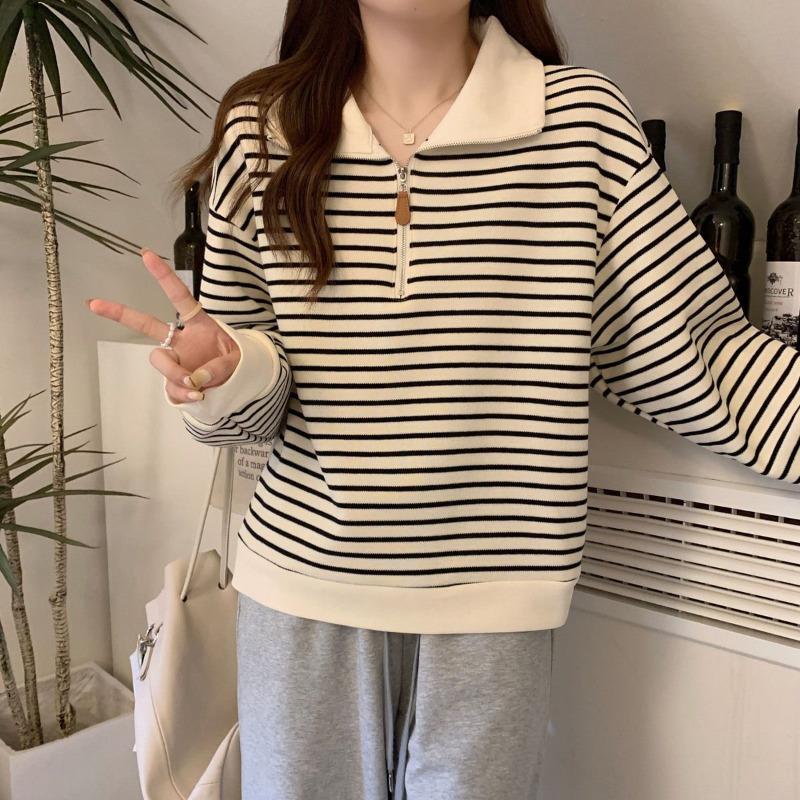 Women Striped Half Zip Sweatshirt Long Sleeve Collared Pullover Casual Fit Fashion Oversized Streetwear Tops 2026 Tendencias