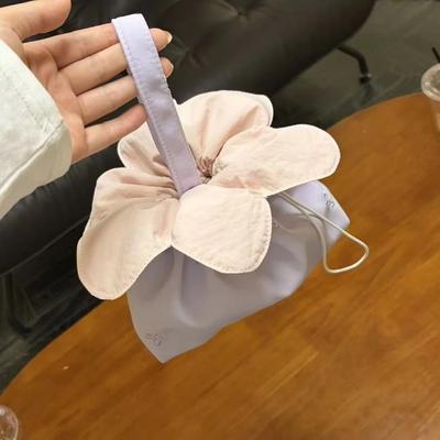 New Polyester Flower Drawstring Bag Portable Lightweight Wrist Bag Drawstring Closure Mini Purse Women Girls
