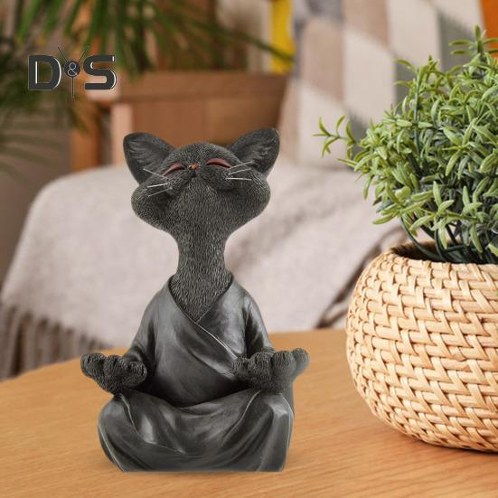 Meditation Cat Statue Sitting Kitten Resin Figurine Zen Yoga Animal Sculpture Home Office Bookshelf Desktop Decoration Ornament