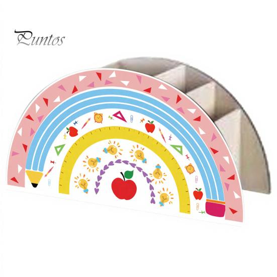 Back to School Stationery Supplies Wooden Rainbow Pencil Holder, Cute Desk Organizer, Office Art Supply Classroom Organizer for Kids, Teacher