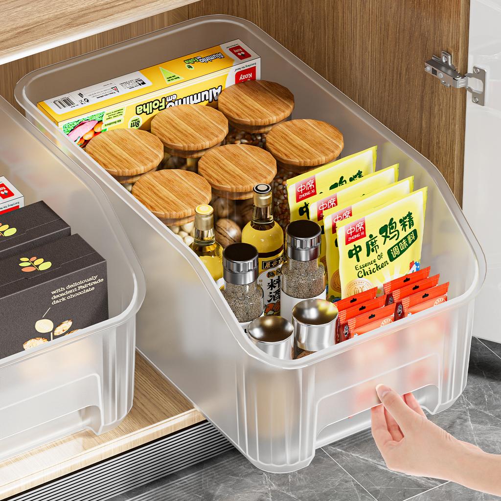 Kitchen cabinet storage box, snacks and small sundries on the desktop, sorting box, drawer-type rectangular plastic storage basket