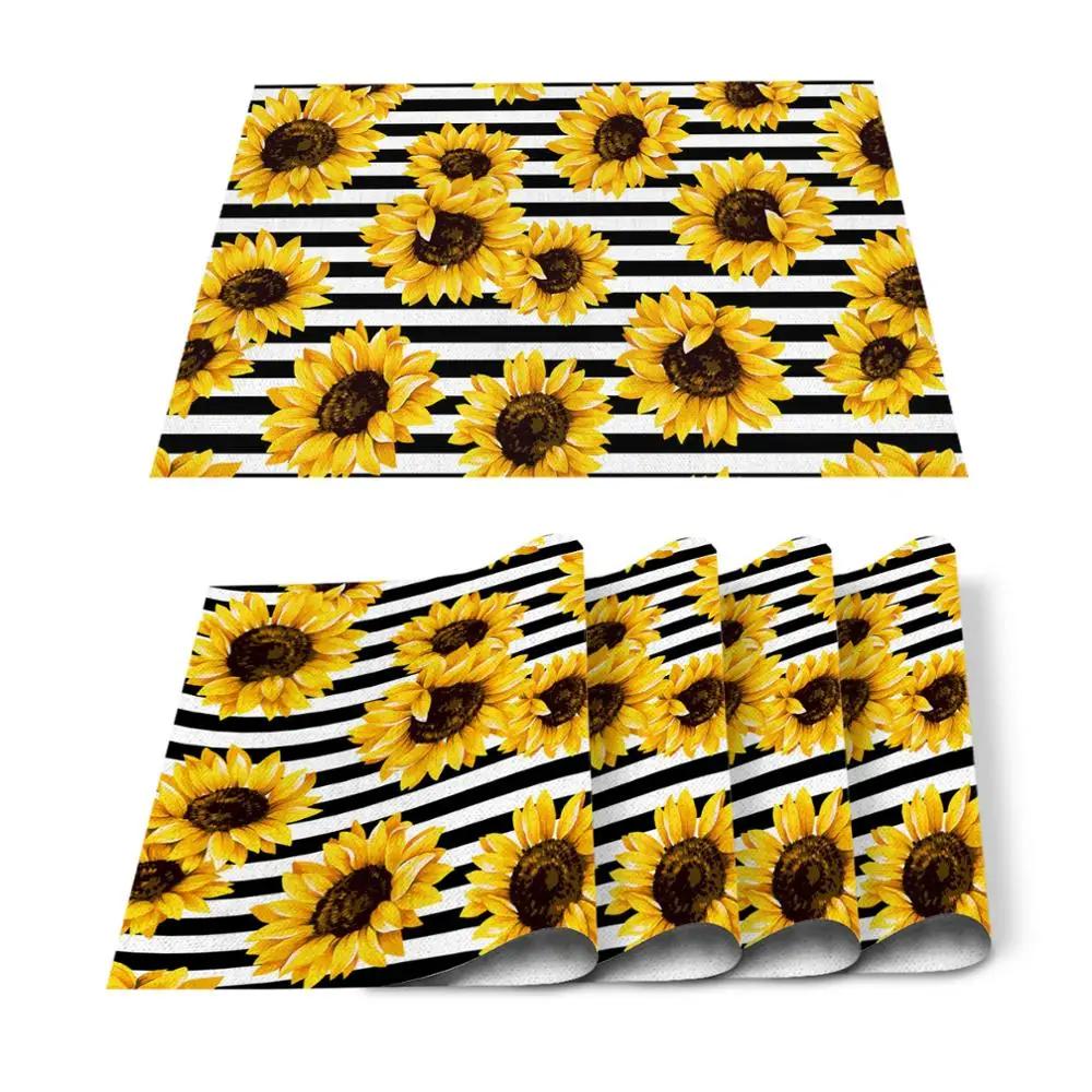 

Rustic Sunflower Placemats Washable Vintage Yellow Flower Place Mat for Home Party Dining Tables Wedding Kitchen Banquets Decor 2pcs 30x45cm