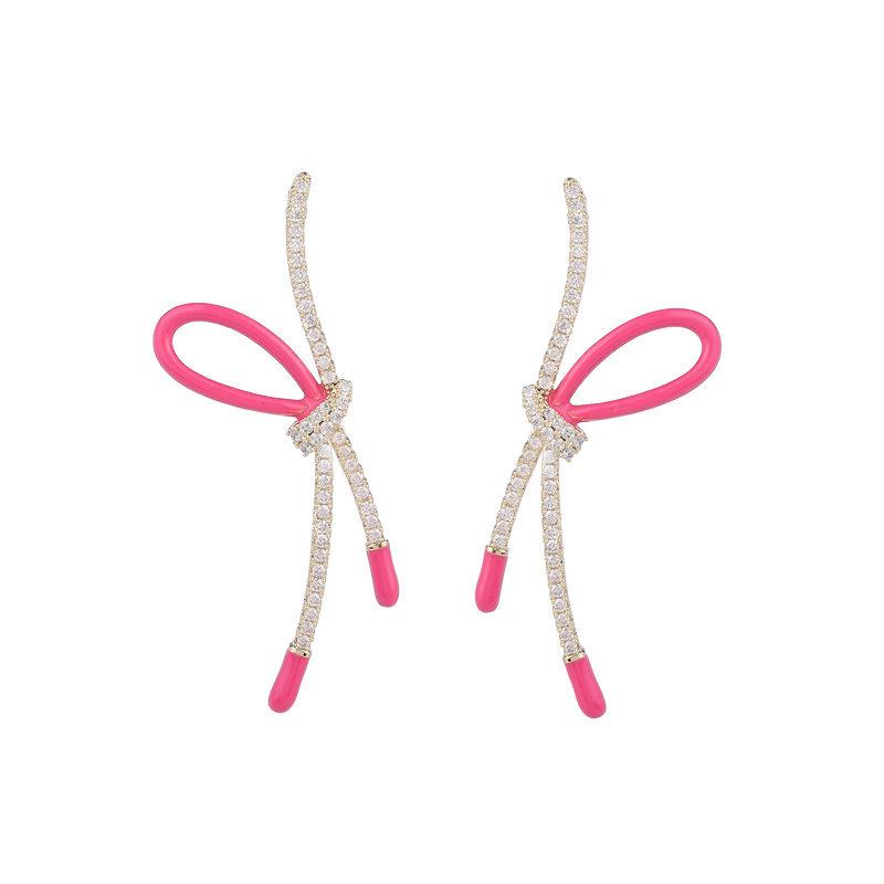 Summer Fashion Ribbon Bowknot Stud Earrings for Women Brand Design Statement Girls Ear Studs Enamel Plated Jewelry