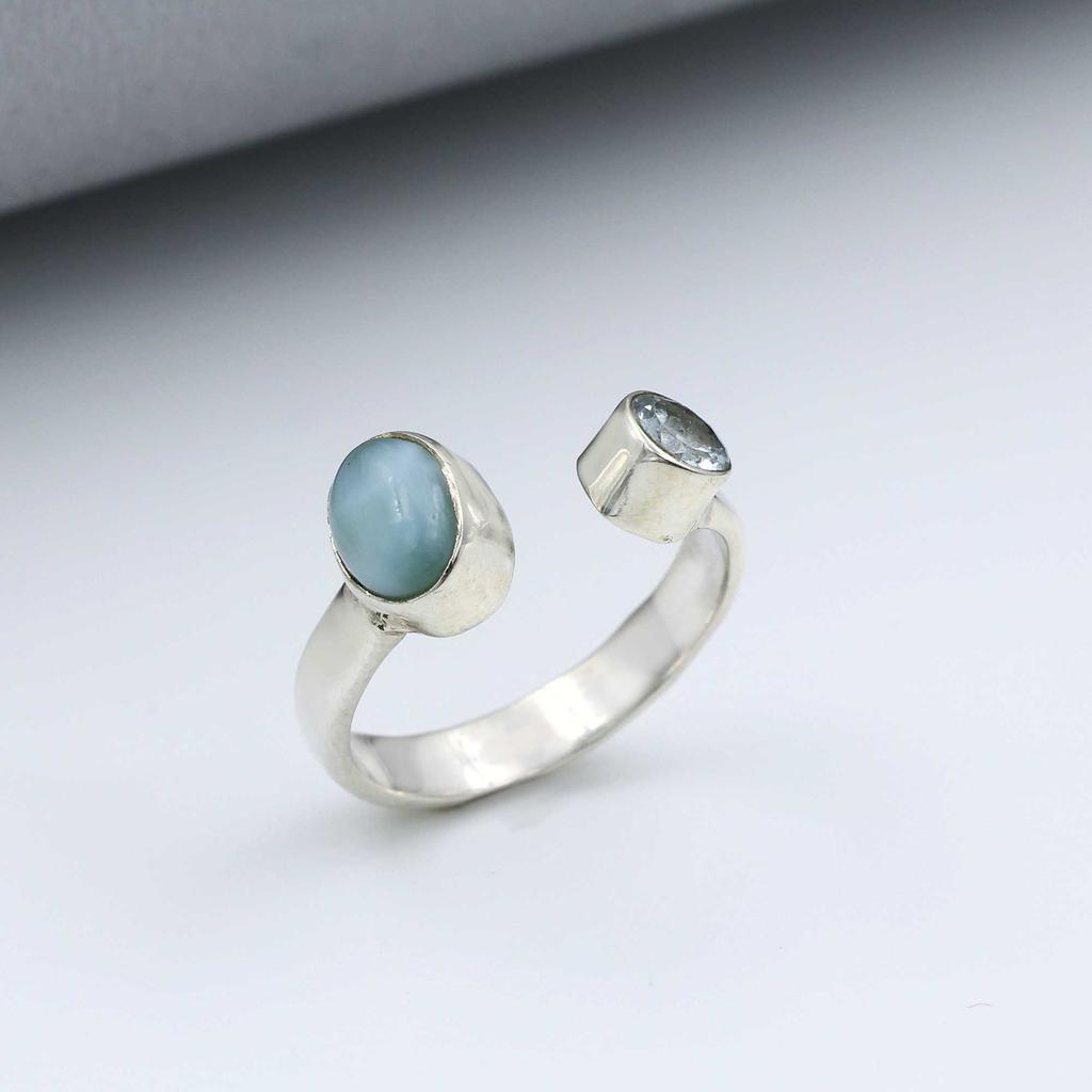 Anello in Argento Sterling 925, Anello con Topazio Blu Larimar, Anello Fatto a Mano, Anello Regolabile, Anello Statement, Anello di Design, Regalo per Lei