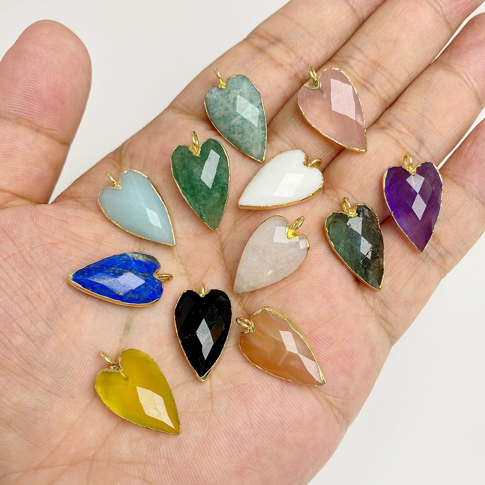 2Pcs Heart Shape Natural Amazonite Stone Pendant, Labradorite, Amethysts, Charm for Handmade Necklace Making Jewelry, 13x20mm,