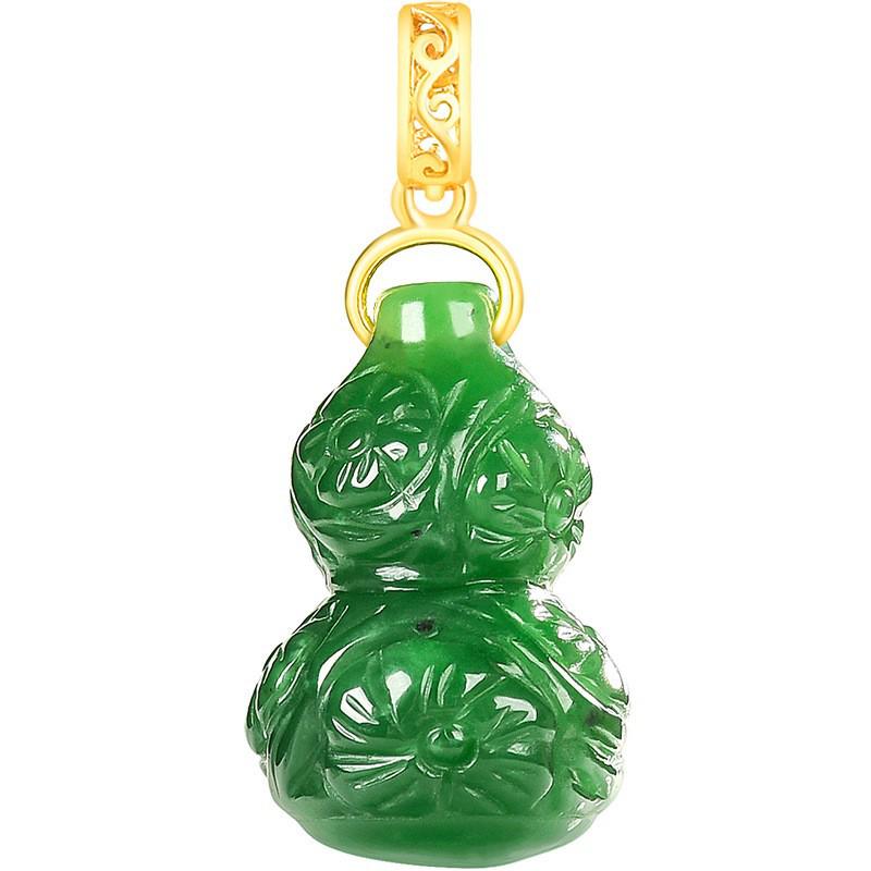 Spinach Green Hetian Jade Gourd Pendant Necklace, S925 Silver, Genuine Jade for Women Jasper Gourd (with Titanium Steel Chain)