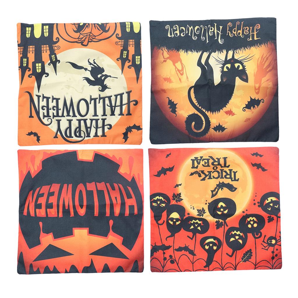 Halloween Pillow Covers Pumpkin Pattern Zipped Closure Linen Material Cold Water Washing Home Pillow Case for