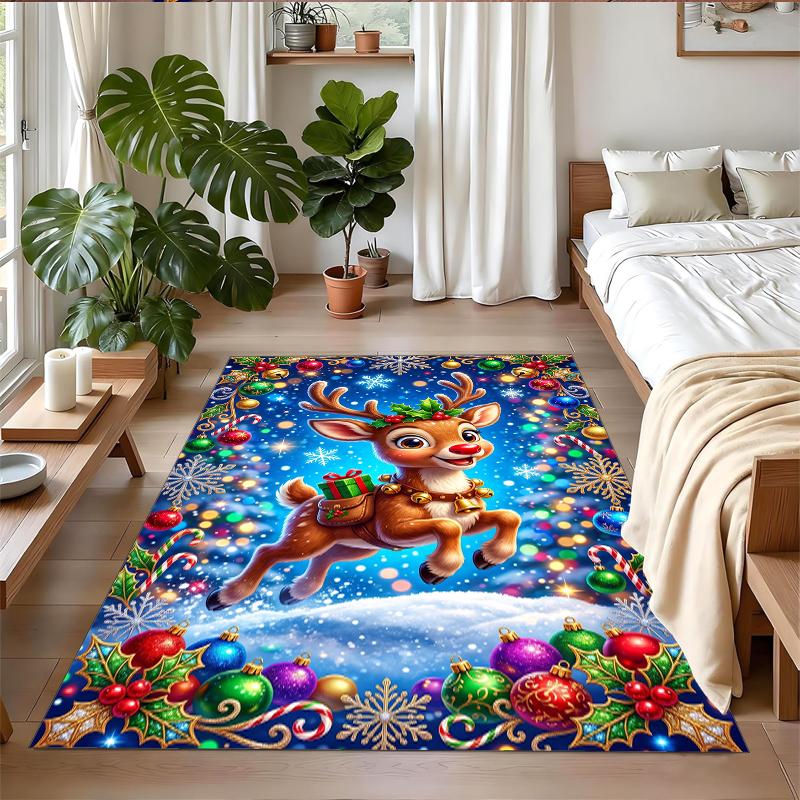 Christmas Printed Square Area Rug Soft Non Slip Floor Carpet For Bedroom Holiday Gift