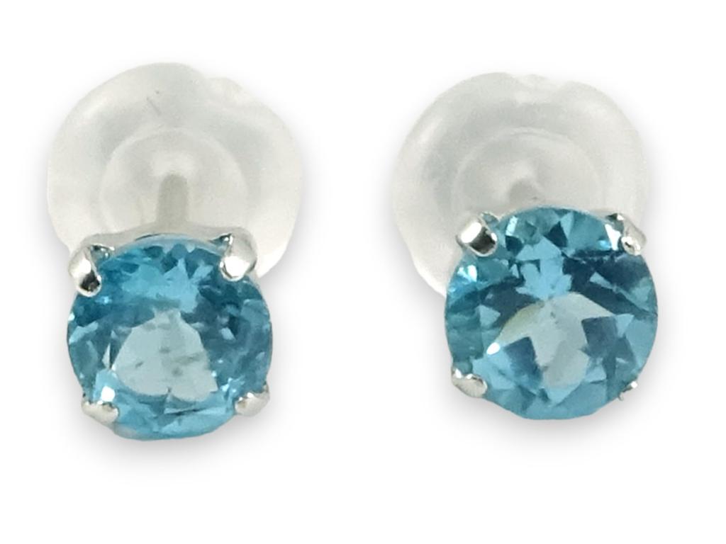 Large 4mm Apatite Earrings In 18K White Gold with a Vibrant Paraiba Neon Blue Finish.