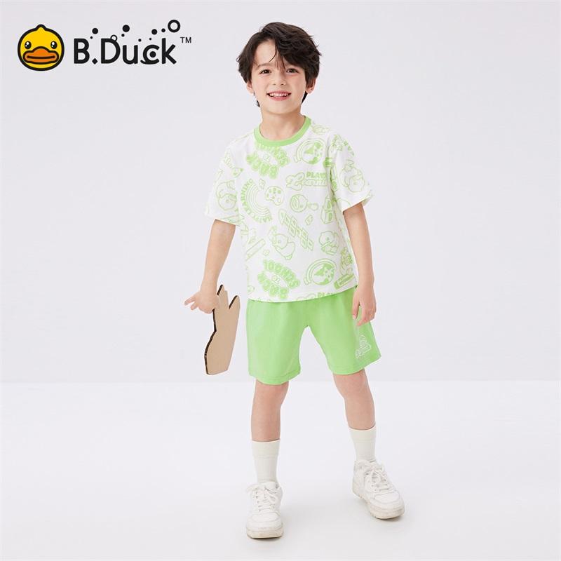 B. DUCK Little Yellow Duck Children's Clothing Boys' Casual Set Summer Pure Cotton Two Piece Set