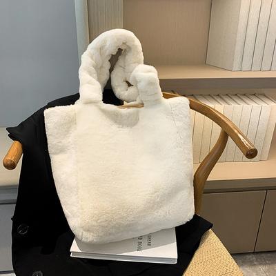 Fashion Plush Small Square Bag, Autumn and Winter Commuting Large-capacity Tote Bag, Solid Color Simple Shoulder Bag