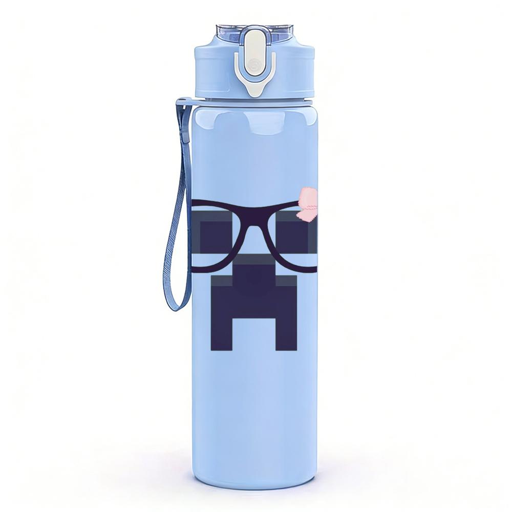 1PC Hipster Glasses Mustache Graphic,750ml Color Plastic Sports Water Bottle,Leakproof Flip Straw Lid,Suitable for Sports Office Home Use