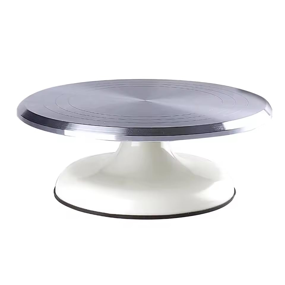zmart Cake Turntable, White, 12-inch, Aluminum Alloy + ABS, Round, for Cake Frame Making