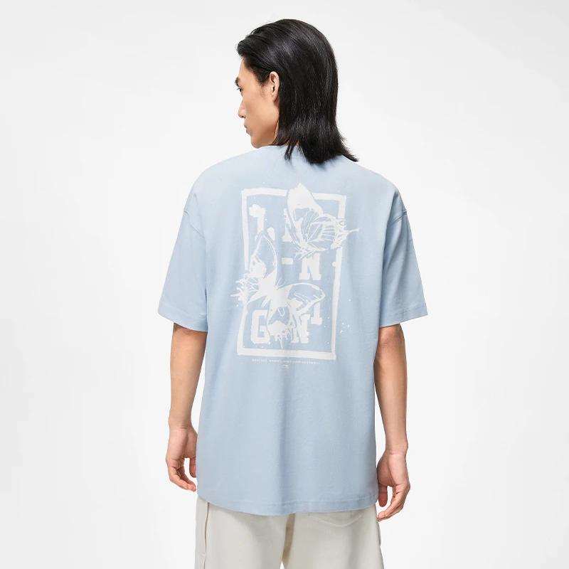Li-Ning SS23 Inspired Prints Loose Round Neck T-Shirt Men Tops Sky-Blue AHST203-2
