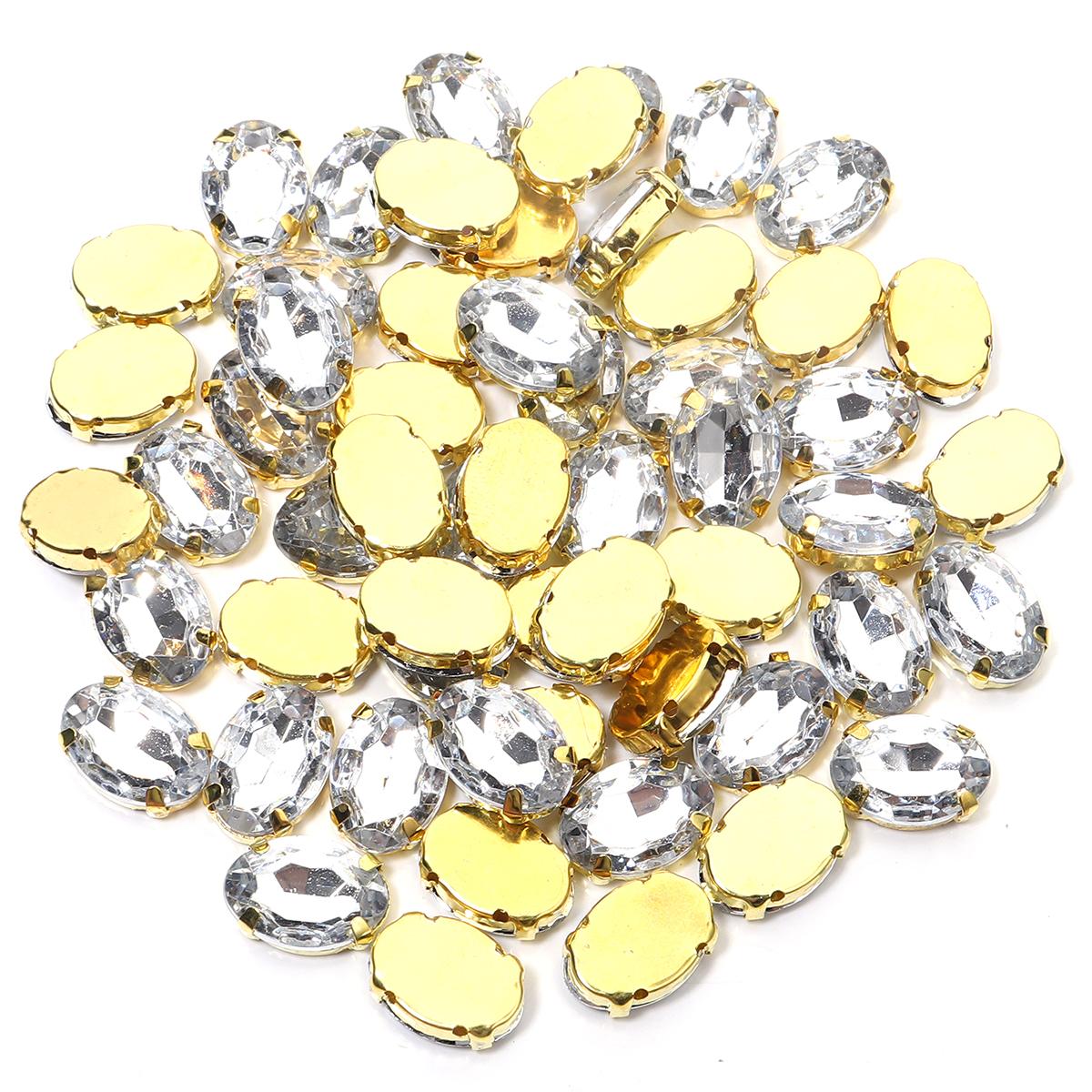 

50pcs Gold Color Stainless Steel Base Oval Glass Crystal Sew on Rhinestones Flatback Claw Setting For DIY Clothing Accessories білий