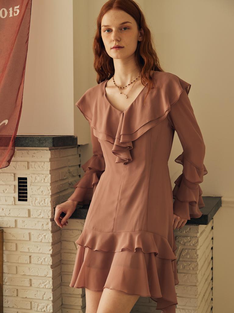 Oal Cape Ruffle Mini Dress_Pale Pink