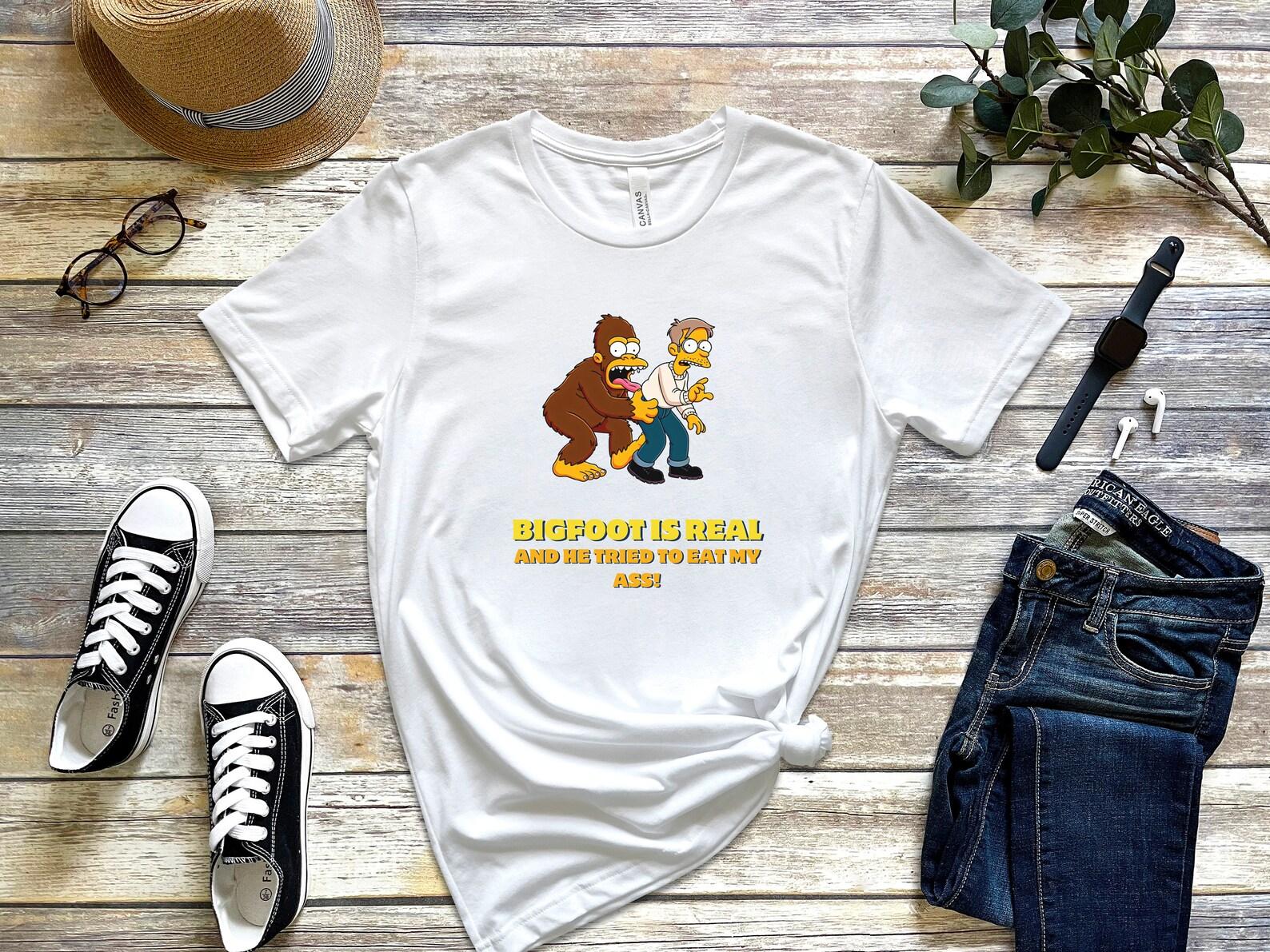 Funny Bigfoot Shirt:  Bigfoot is Real  Graphic Tee L