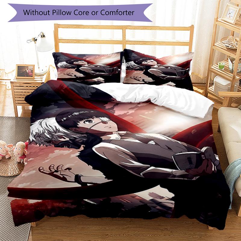 3pcs Tokyo Ghoul Bedding Set Duvet Cover Closure Includes 1 Duvet Cover & 2 Pillowcases, Soft and Comfortable for All Seasons.