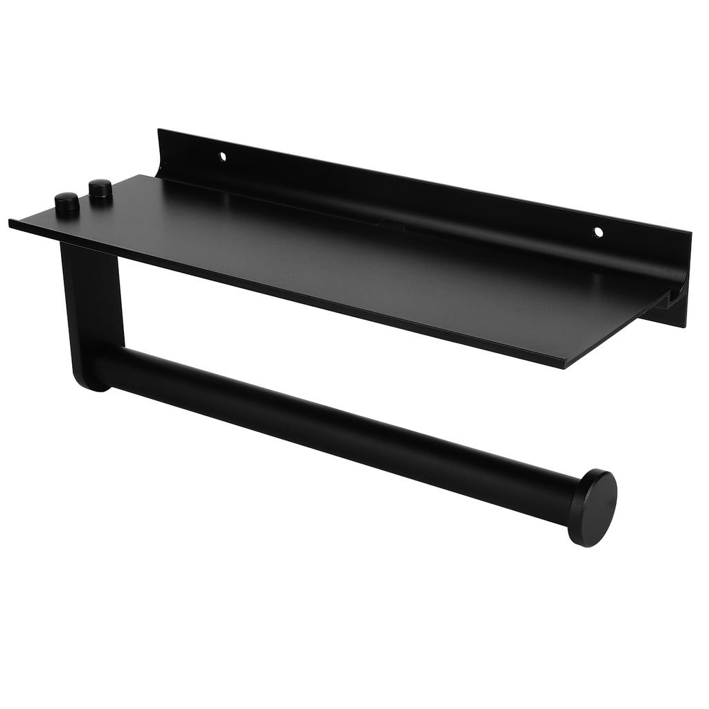 Toilet Paper Holder with Phone Shelf Full Open Design Rust Proof Waterproof Black Tissue Roll