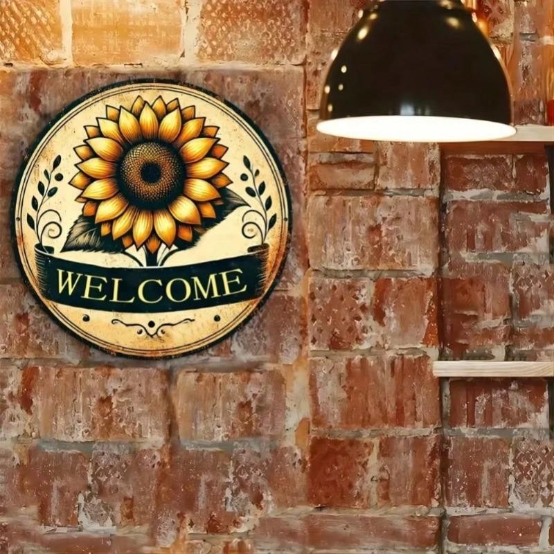 Metal Wall Art Sunflower Welcome Sign Rustic Aluminum Plaque Home Outdoor Decor