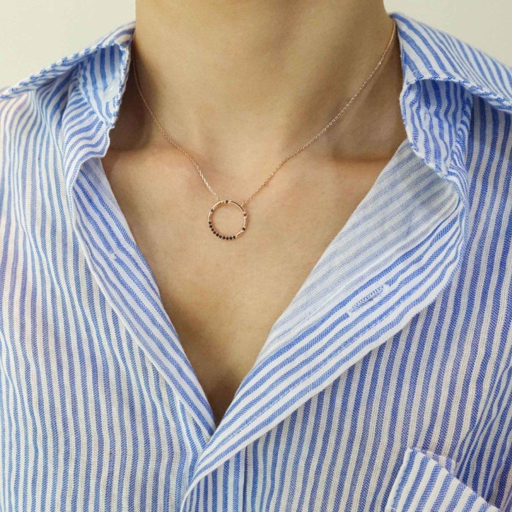 Jyoni / Circle Cubic Silver Necklace (Pink Gold Plated)