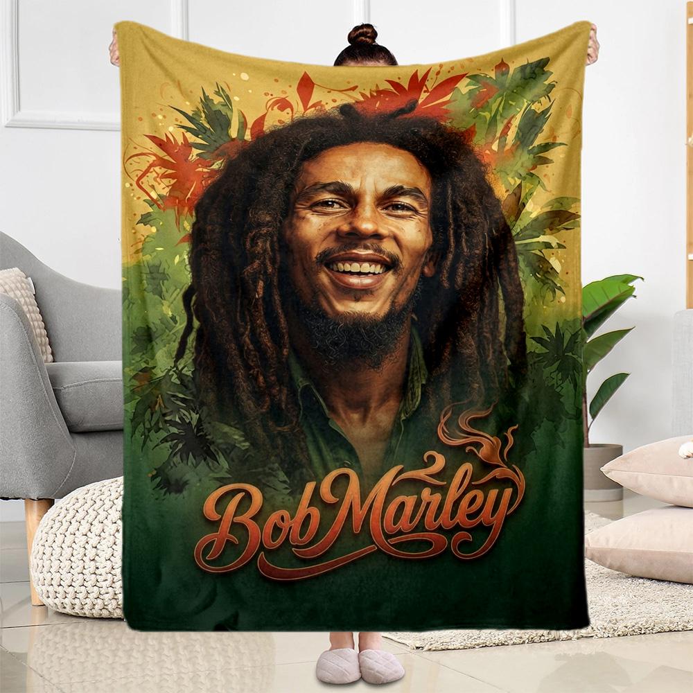 Bob Marley Reggae Legend Personalized Text Blanket Multipurpose Customizable Blanket Soft Warm Cozy Versatile For Office Living Room Sofa Livingroom