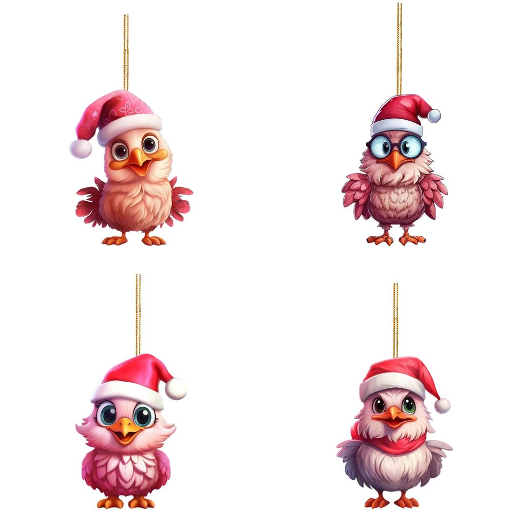 Cute Pink Cartoon Chicken Car Ornament Christmas Tree Decoration For Festive Home Dcor