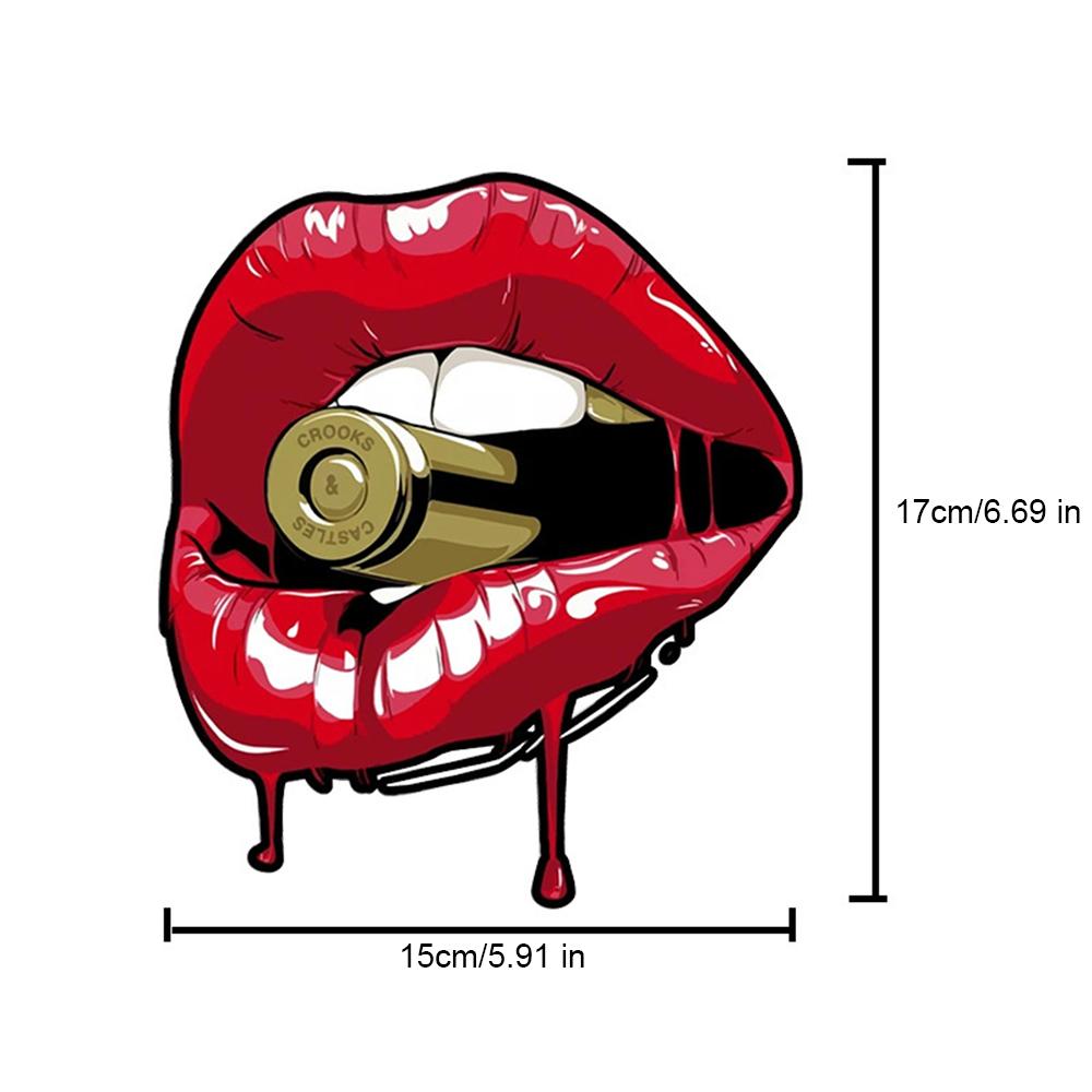 17CMX15CM Personality PVC Decal Red Lips With Bullet Car Sticker Motorcycle Helmetmet Laptop Decorative DIY Accessories