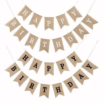 Leinen "Happy Birthday" Schwalbenschwanz Wimpelflaggen Dekoration