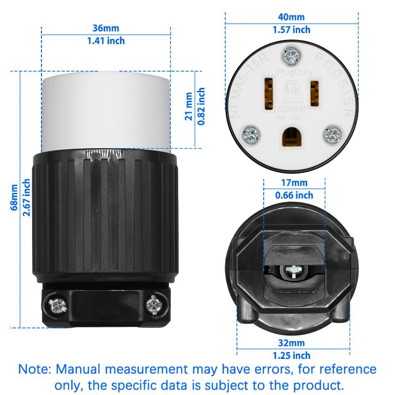 1Pcs Male/Female Ends Extension Cord Ends Connector 15A 125V 5-15P/5-15R Straight Blade Cord Connector