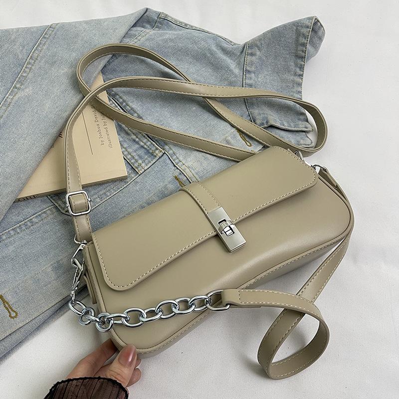 Fashion Leather Shoulder Bag for Women 2024 New Designer Top-Handle Crossbody Bag with Chain Elegant Versatile Purse for Work