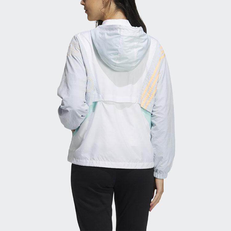 Adidas Neo Womens Color Block Logo Striped Embroidered Sports Hooded Jacket Women Jacket GT1880