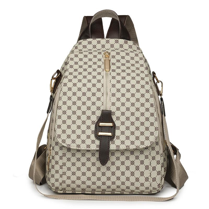 Korean version of retro style printing contrasting color plaid multi-purpose women's shoulder bag mature versatile backpack women