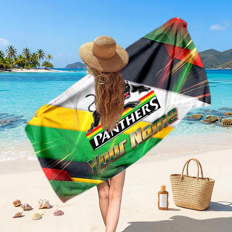 Penrith Panthers Customized Name Text Beach Towel, Soft Absorbent Towel Beach Pool Travel Personal Gift