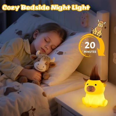 Cute Night Light Cartoon Cattle 2 Brightness Lamp With 20min Timer Bedroom Decorative Lamp For Home Bedside College Dormitory