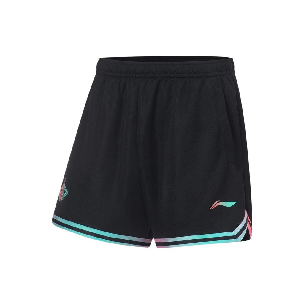 Li-Ning Solid Color Logo Print Elastic Waist Basketball Shorts Men Bottoms Black AAPT043-12