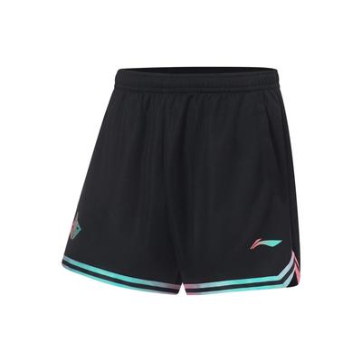 Einfarbige Logo-Print Elastischer Bund Basketballshorts Herren Unterteile Schwarz AAPT043-12