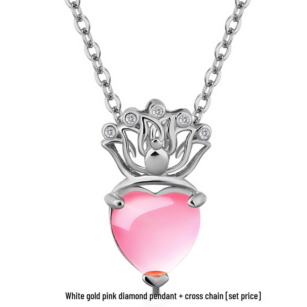 Korean Style Rose Gold Heart Necklace with Natural Rose Quartz Pendant - Women's Pink Crystal Clavicle Chain