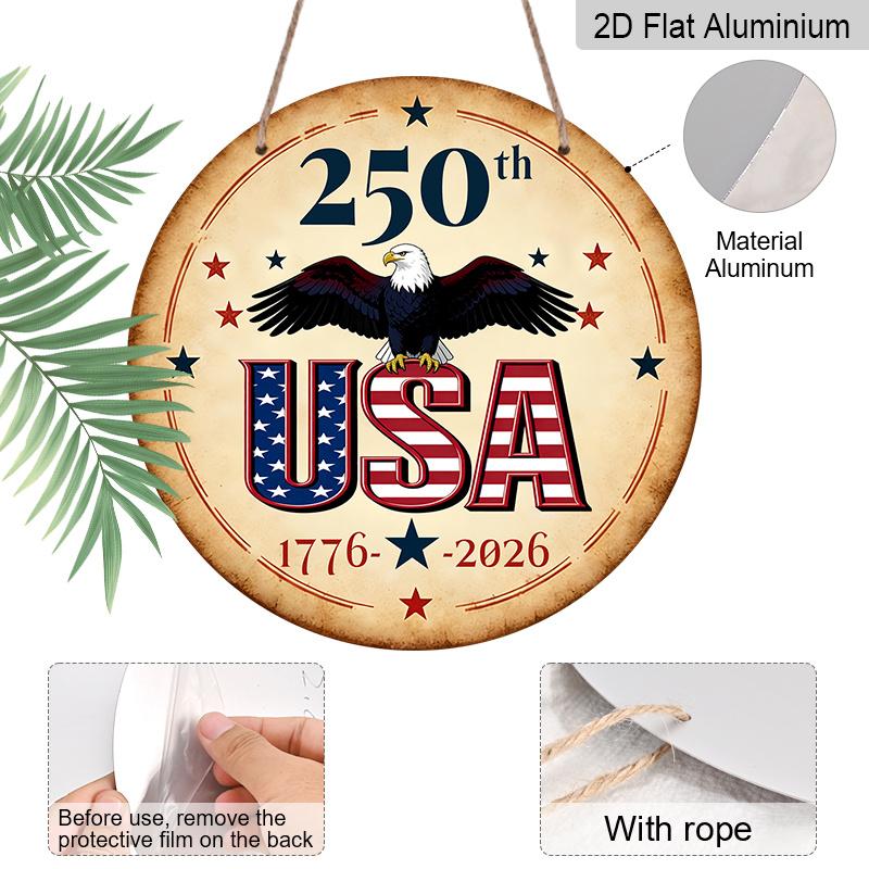 2D Flat1pc Aluminum Independence Day-Themed Wall Decor 7.87 Inches X 7.87 Inches Celebrating the 250th Anniversary Patriotic Decor Suitable for